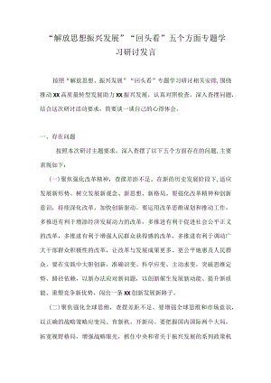 “解放思想 振兴发展”“回头看” 专题学习研讨发言汇编.docx