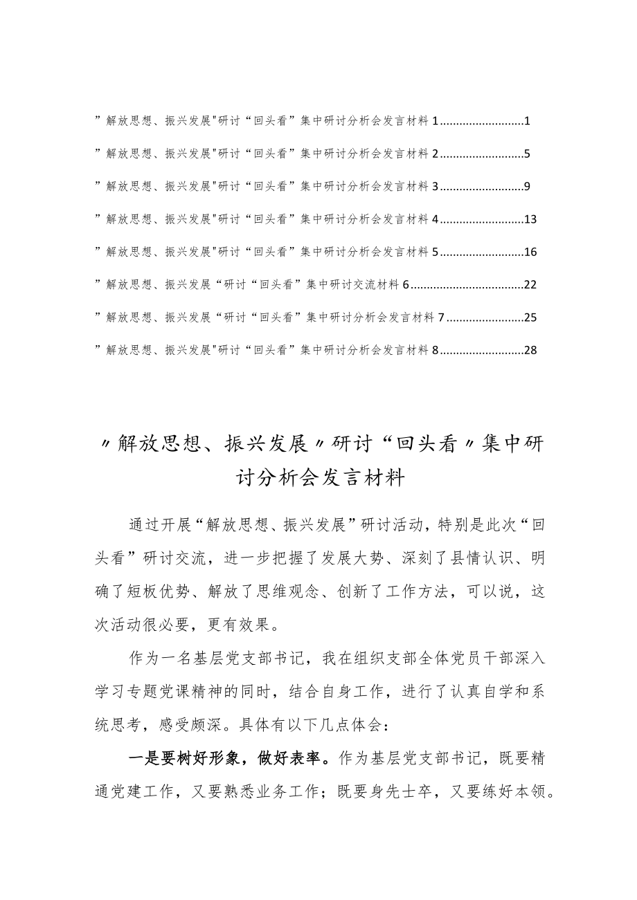 “解放思想、振兴发展”研讨“回头看”集中研讨交流分析会个人发言材料(8篇).docx_第1页