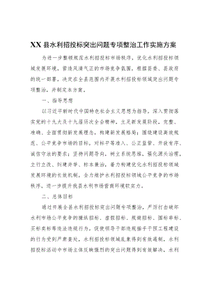 XX县水利招投标突出问题专项整治工作实施方案.docx