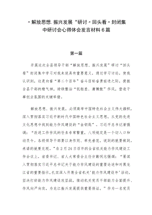 “解放思想、振兴发展”研讨“回头看”封闭集中研讨会心得体会发言材料6篇.docx