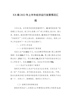 XX镇2022上半经济运行发展情况汇报.docx