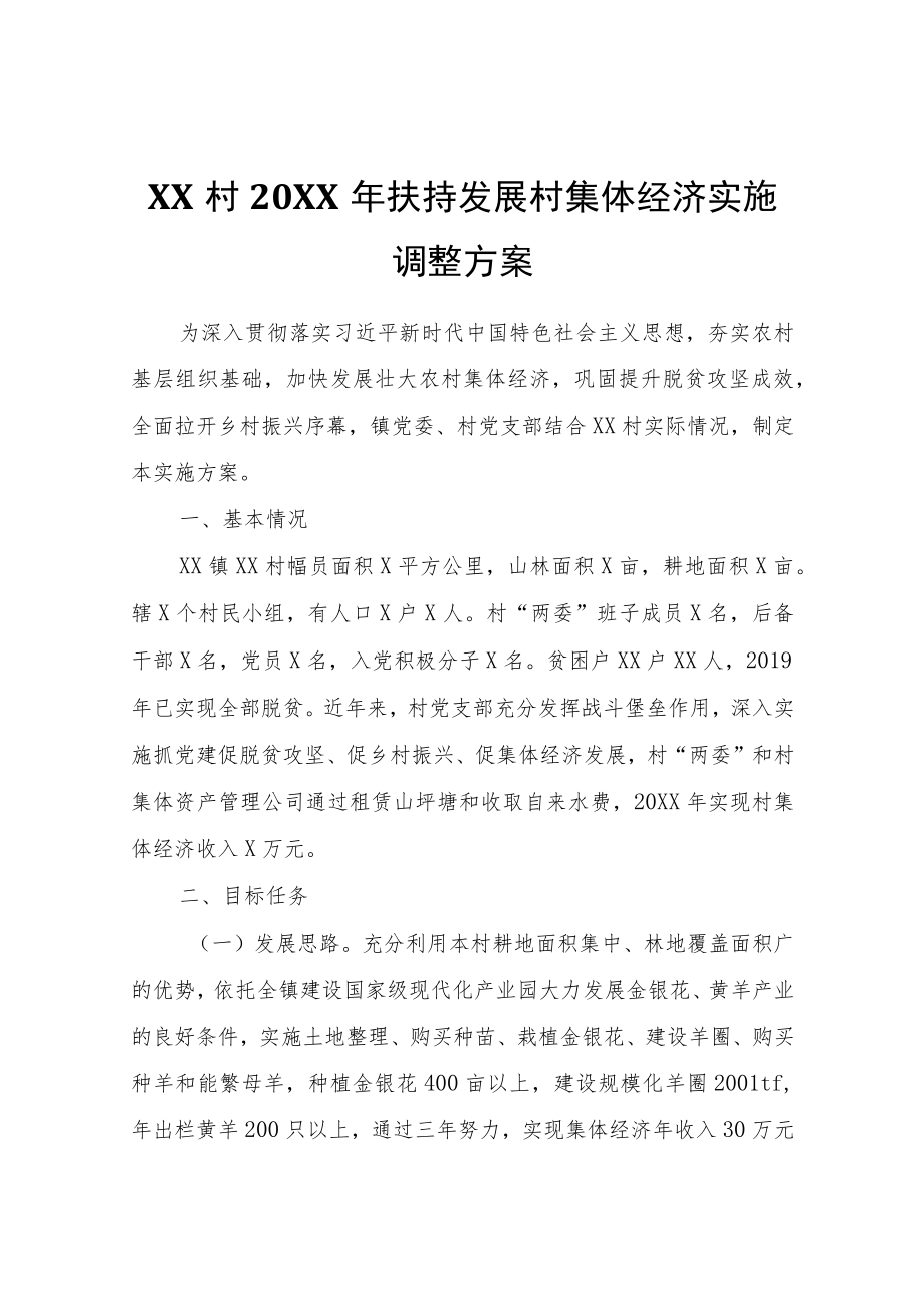XX村2021扶持发展村集体经济实施调整方案.docx_第1页