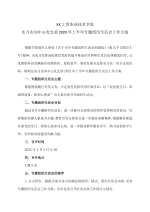 XX工贸职业技术学院实习实训中心党支部202X上半专题组织生活会工作方案.docx