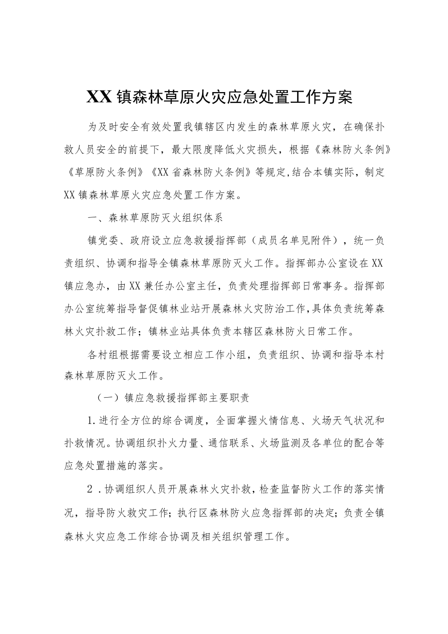 XX镇森林草原火灾应急处置工作方案.docx_第1页