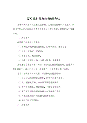 XX镇村民组长管理办法.docx