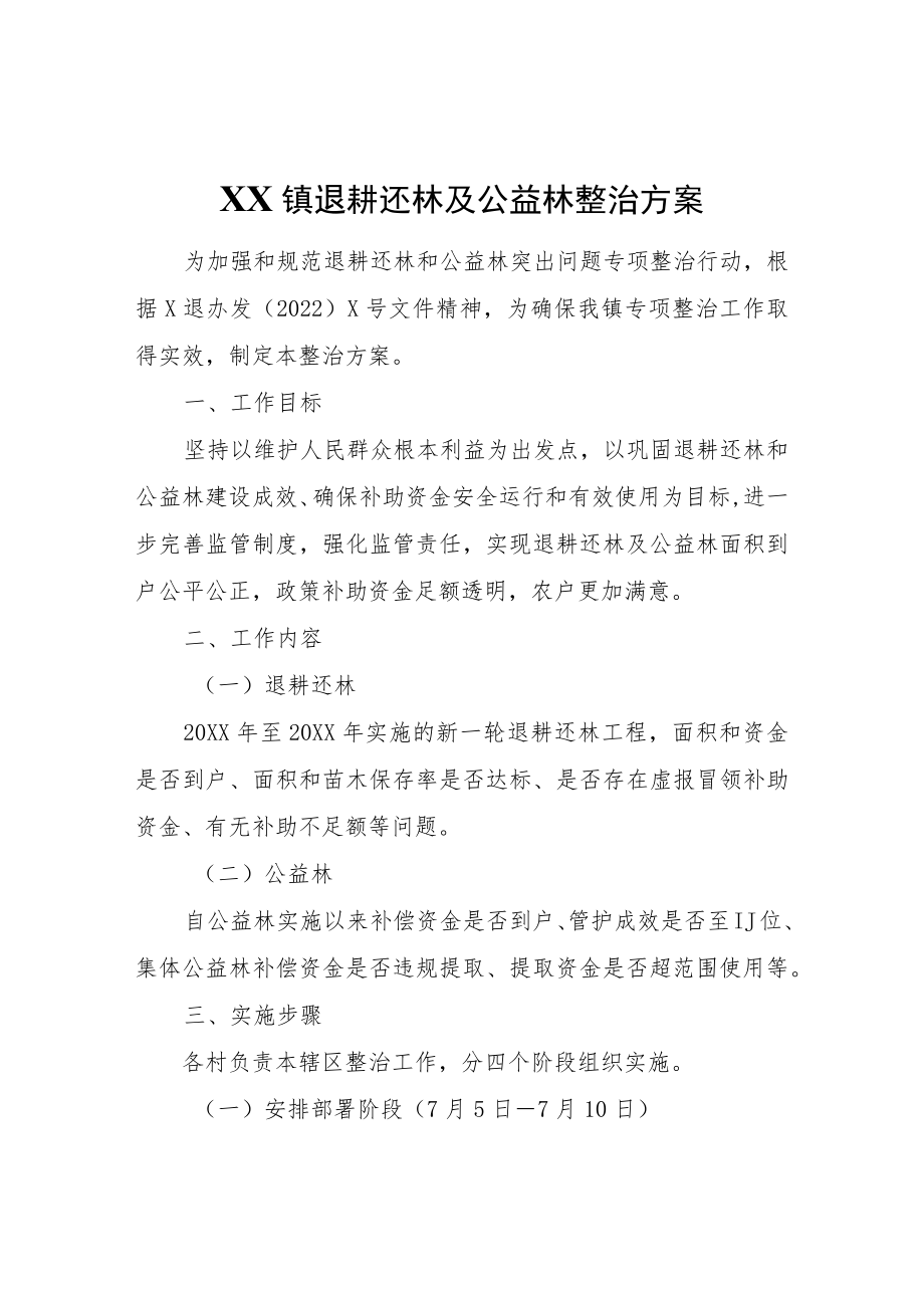 XX镇退耕还林及公益林整治方案.docx_第1页