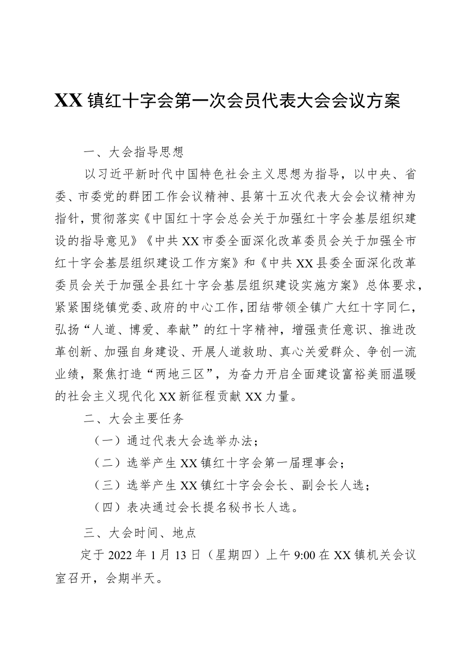XX镇红十字会第一次会员代表大会会议方案.docx_第1页