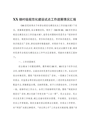 XX镇村级规范化建设试点工作进展情况汇报.docx