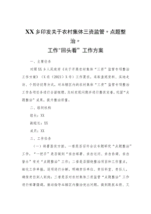 XX乡农村集体三资监管“点题整治”工作“回头看”工作方案.docx