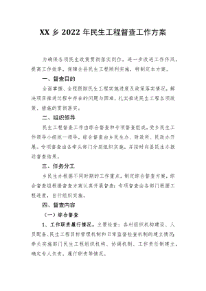 XX乡2022民生工程督查工作方案.docx