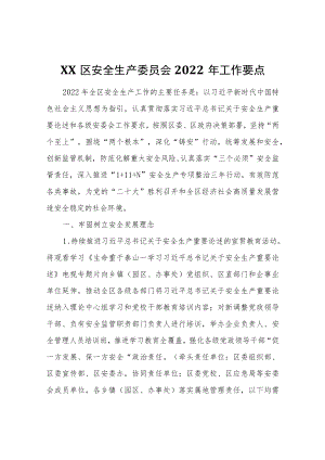 XX区安全生产委员会2022工作要点.docx