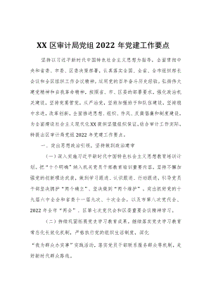 XX区审计局党组2022党建工作要点.docx