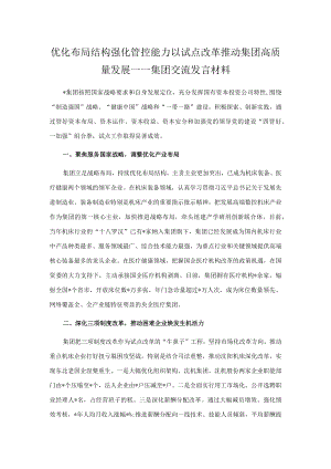 优化布局结构 强化管控能力 以试点改革推动集团高质量发展——集团交流发言材料.docx