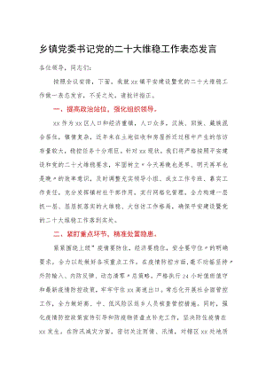 乡镇党委书记党的二十大维稳工作表态发言.docx