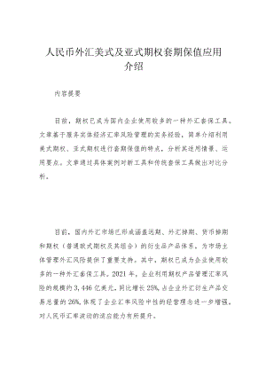 人民币外汇美式及亚式期权套期保值应用介绍.docx