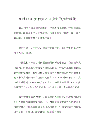 乡村CEO如何为人口流失的乡村赋能.docx
