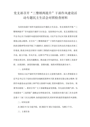 党支部召开“三整顿两提升”干部作风建设活动专题民主生活会对照检查材料.docx