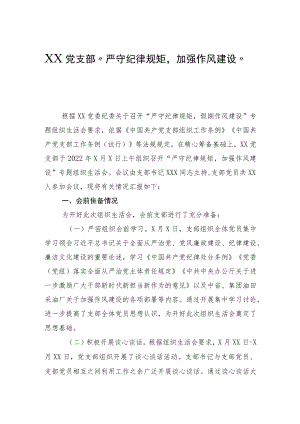 党支部“严守纪律规矩加强作风建设”专题组织生活会情况报告.docx