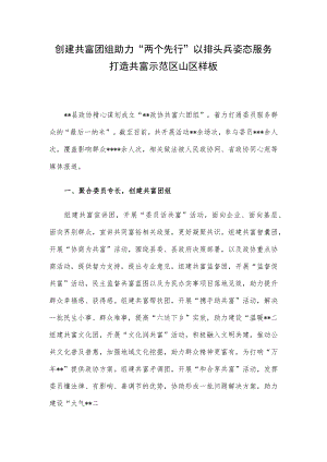 创建共富团组 助力“两个先行” 以排头兵姿态服务打造共富示范区山区样板.docx