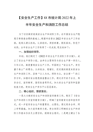 【安全生产工作】XX市统计局2022上半安全生产和消防工作总结.docx