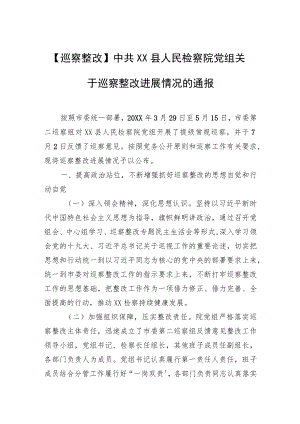 【巡察整改】中共XX县人民检察院党组关于巡察整改进展情况的通报.docx