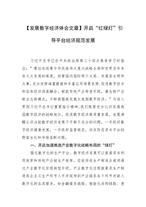 【发展数字经济体会文章】开启“红绿灯”引导平台经济规范发展.docx