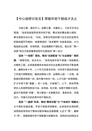 【中心组研讨发言】厚植轻干部成才沃土.docx