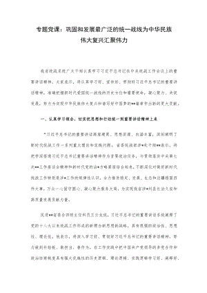 专题党课：巩固和发展最广泛的统一战线为中华民族伟大复兴汇聚伟力.docx