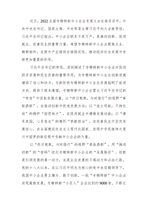 2022全国专精特新中小企业发展大会贺信学习心得3篇.docx