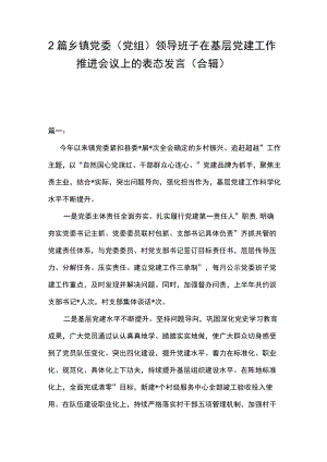 2篇 乡镇党委（党组）领导班子在基层党建工作推进会议上的表态发言 （合辑）.docx