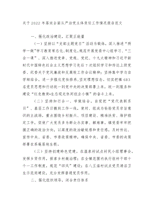 2篇乡镇党委书记关于2022落实全面从严治党主体责任工作情况报告范文.docx