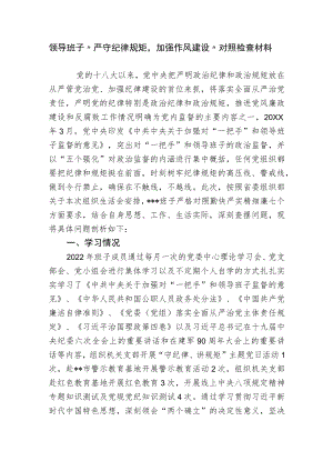 2篇党委支部领导班子“严守纪律规矩加强作风建设”班子对照检查剖析材料.docx