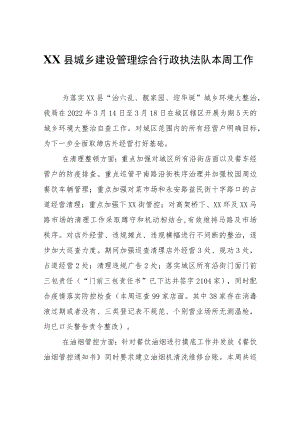 XX县城乡建设管理综合行政执法队本周工作自查报告.docx