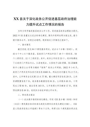 XX县关于深化政务公开促进基层政府治理能力提升试点工作情况的报告.docx