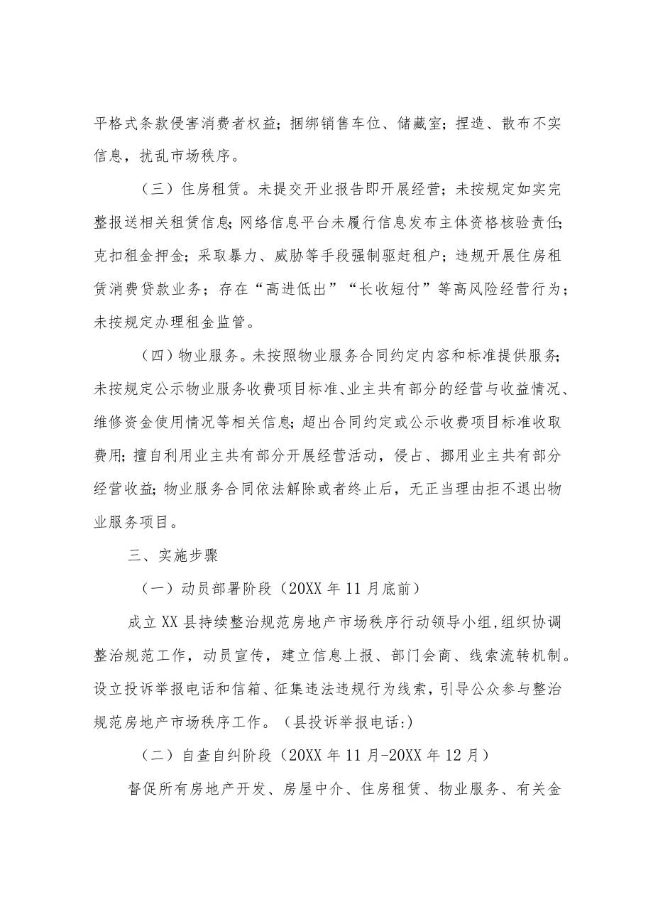 XX县持续整治规范房地产市场秩序行动方案.docx_第2页