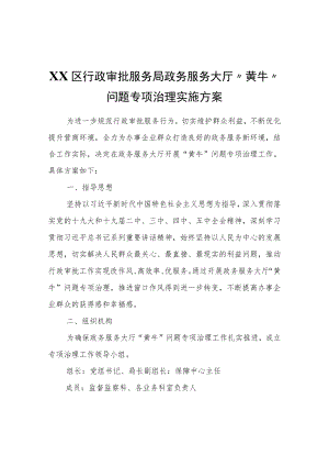 XX区行政审批服务局政务服务大厅“黄牛”问题专项治理实施方案.docx