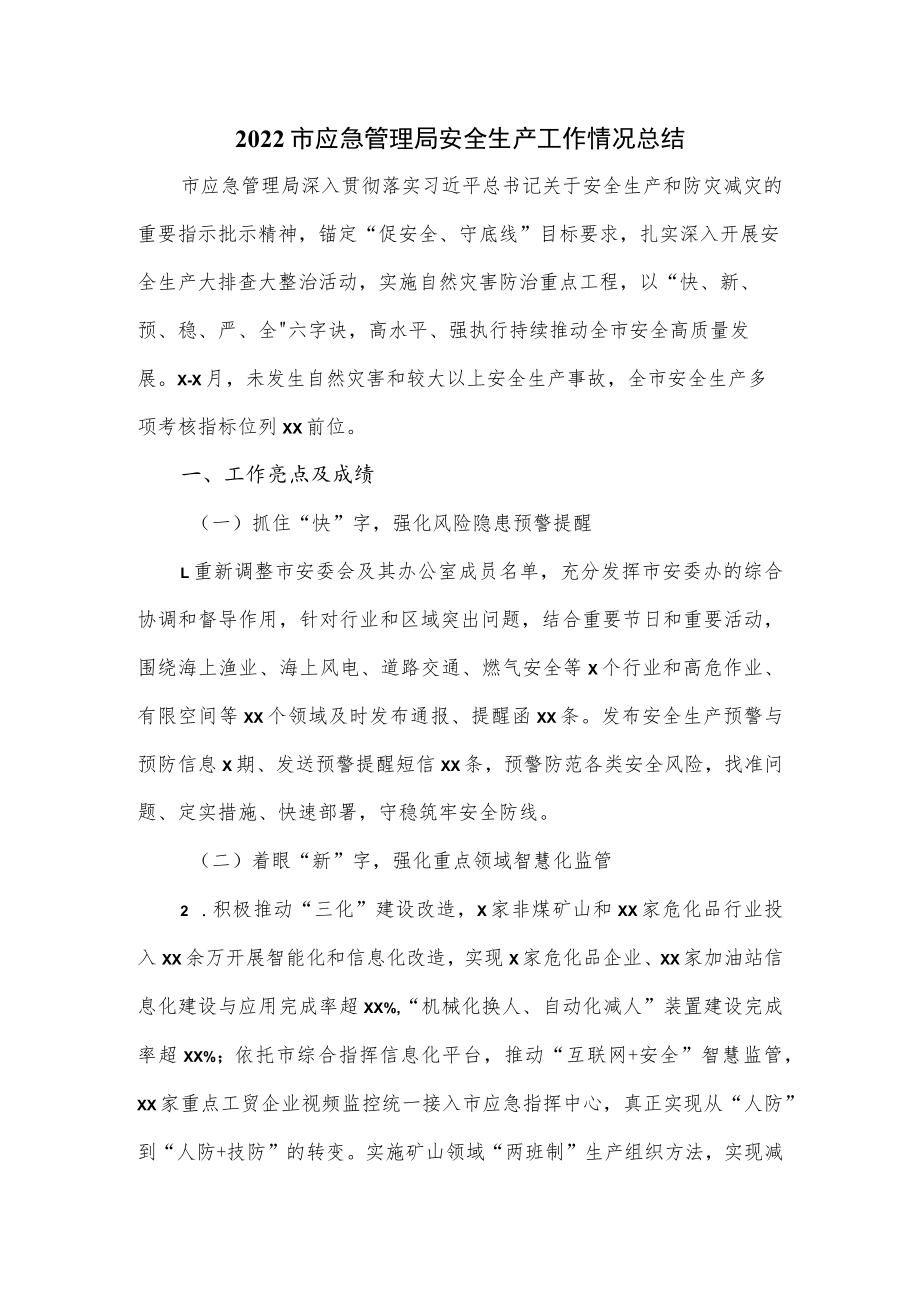 2022市应急管理局安全生产工作情况总结(1).docx_第1页