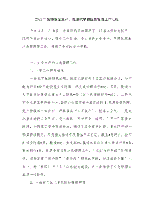 2022某市安全生产、防汛抗旱和应急管理工作汇报.docx