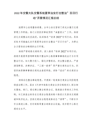 2022交警大队交警系统夏季治安打击整治百日行动开展情况汇报总结.docx