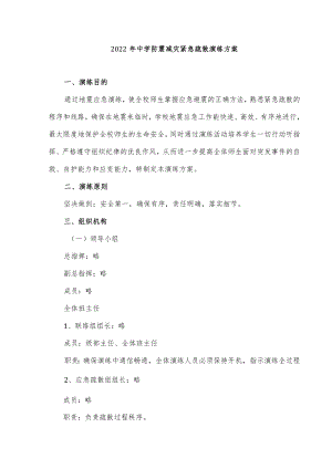 2022中学防震减灾紧急疏散演练方案.docx