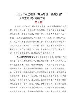 2022中层领导“解放思想、振兴发展”个人自查研讨发言稿7篇.docx