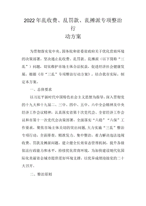 2022乱收费、乱罚款、乱摊派专项整治行动方案.docx