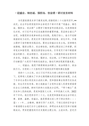 2022“迎盛会、铸忠诚、强担当、创业绩”研讨发言材料.docx