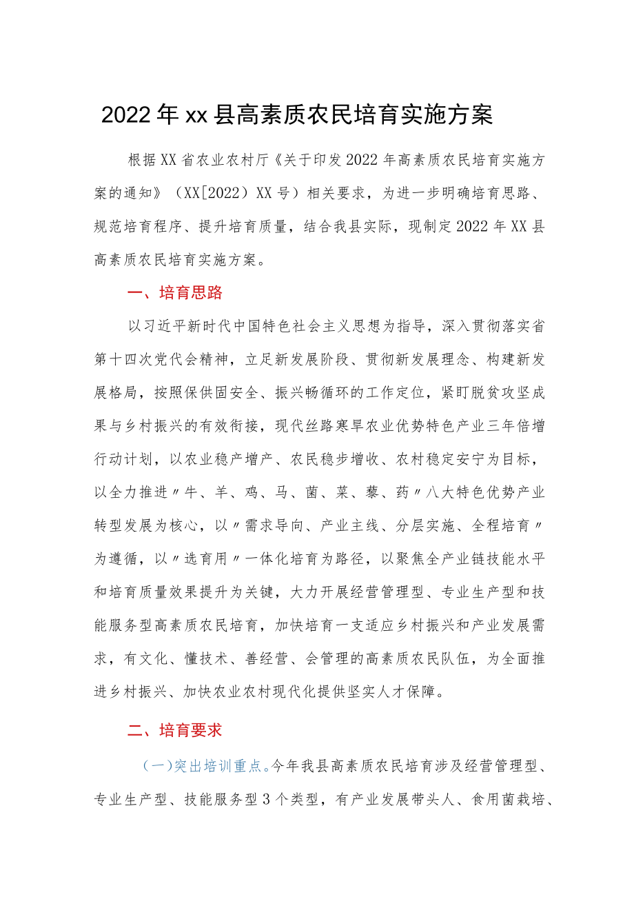 2022xx县高素质农民培育实施方案.docx_第1页