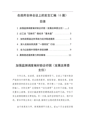 2022在政府全体会议上的发言汇编（6篇）.docx