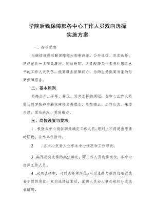 学院后勤保障部各中心工作人员双向选择实施方案.docx
