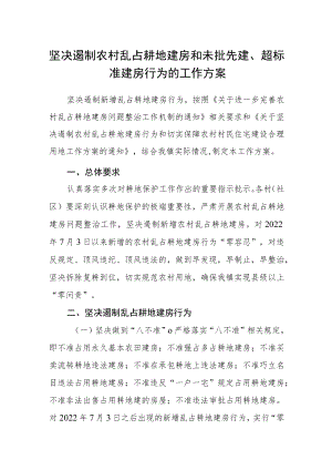 坚决遏制农村乱占耕地建房和未批先建、超标准建房行为的工作方案.docx
