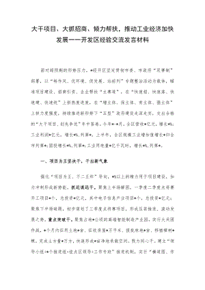 大干项目、大抓招商、倾力帮扶推动工业经济加快发展——开发区经验交流发言材料.docx