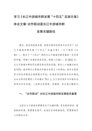 学习《长江中游城市群发展“十四五”实施方案》体会文章－合作联动是长江中游城市群发展关键路径.docx