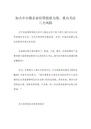 加大中小微企业信贷投放力度重点关注三大风险.docx